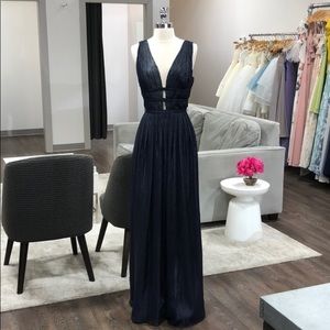 Monique Lhullier navy metallic bridesmaids dress